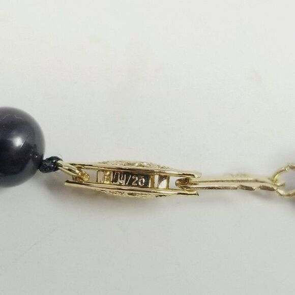 Vintage Black Cultured Pearl Beaded Bracelet, Yellow Gold Filled Clasp, Estate - Picture 5 of 9